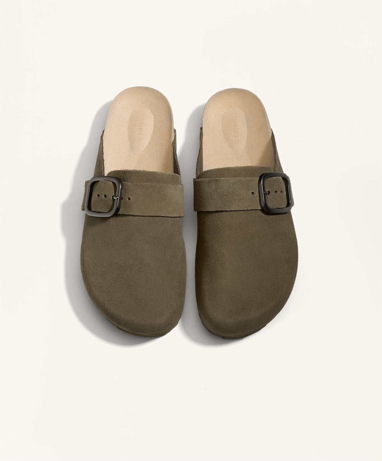 Buckled split-leather mules