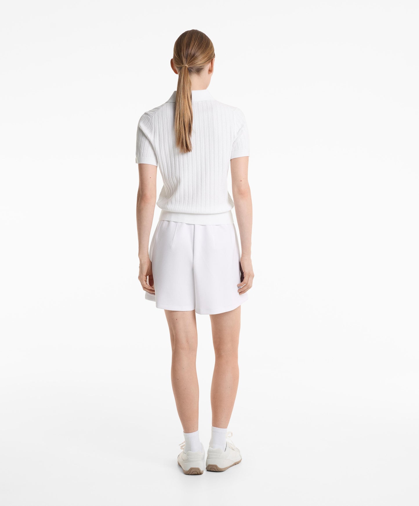 Cotton-blend pique Bermuda shorts with buckle