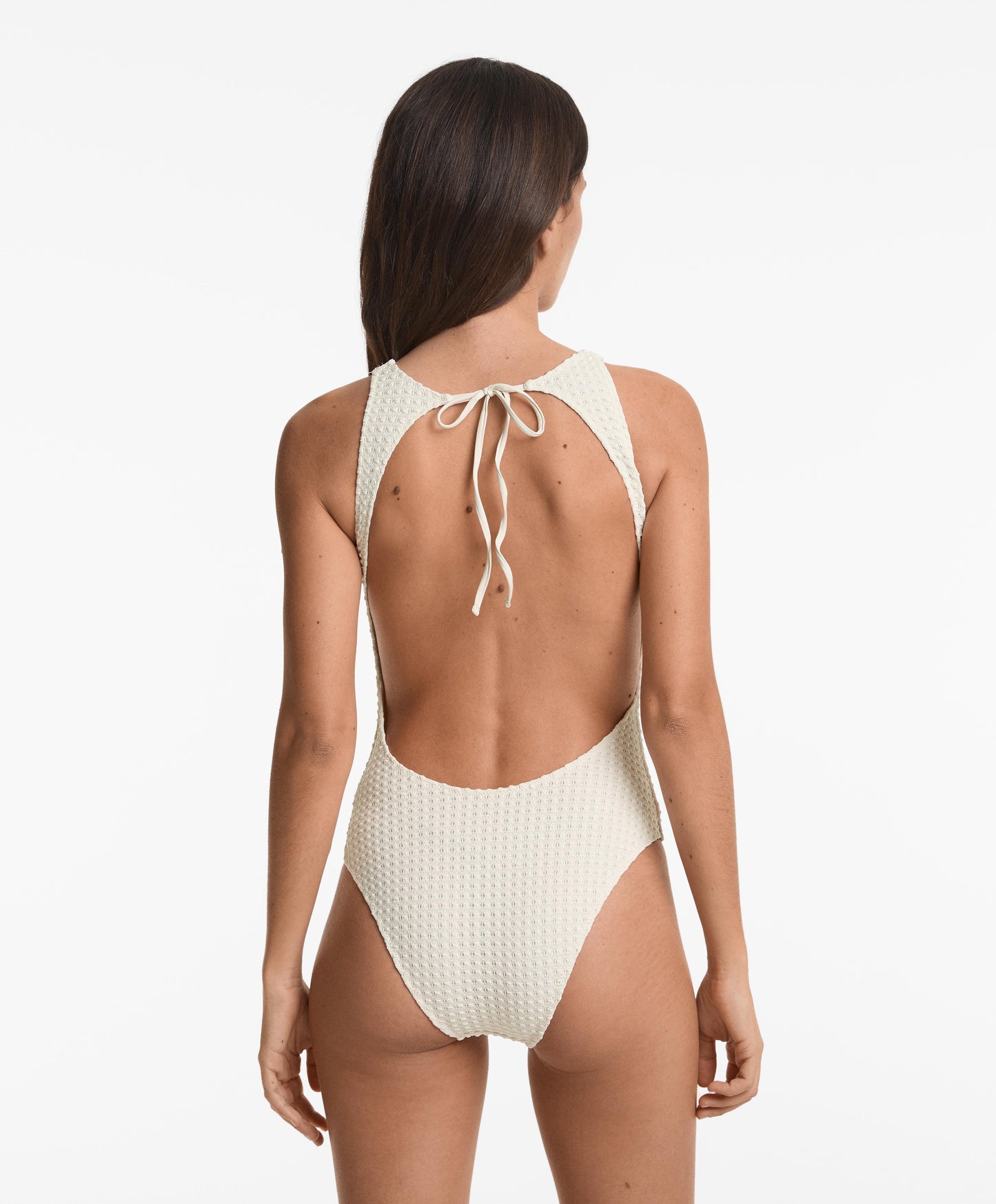 Bubble-texture crochet halterneck swimsuit