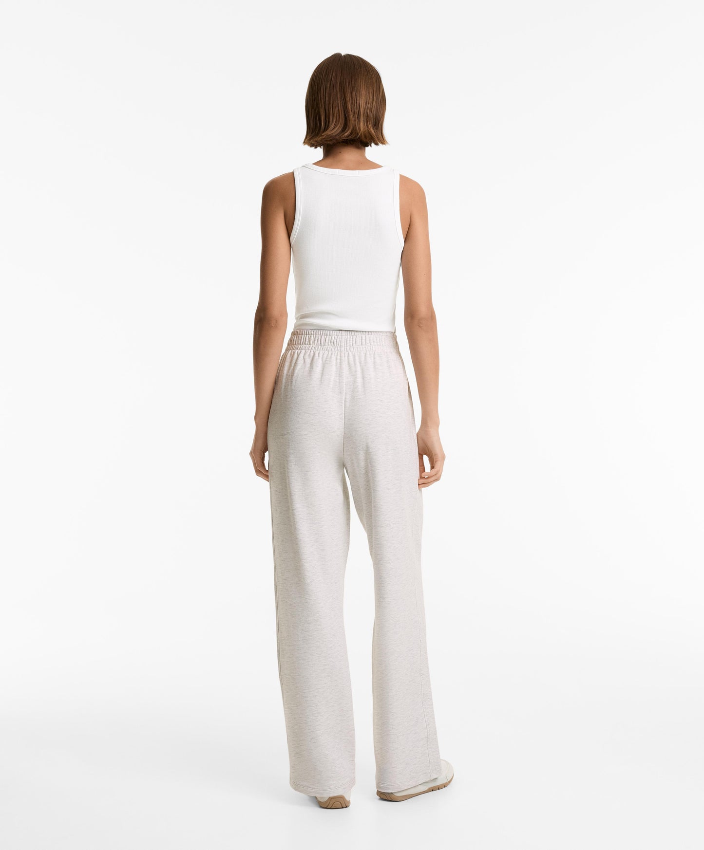 Wide leg trousers with rib detail in cotton and modal