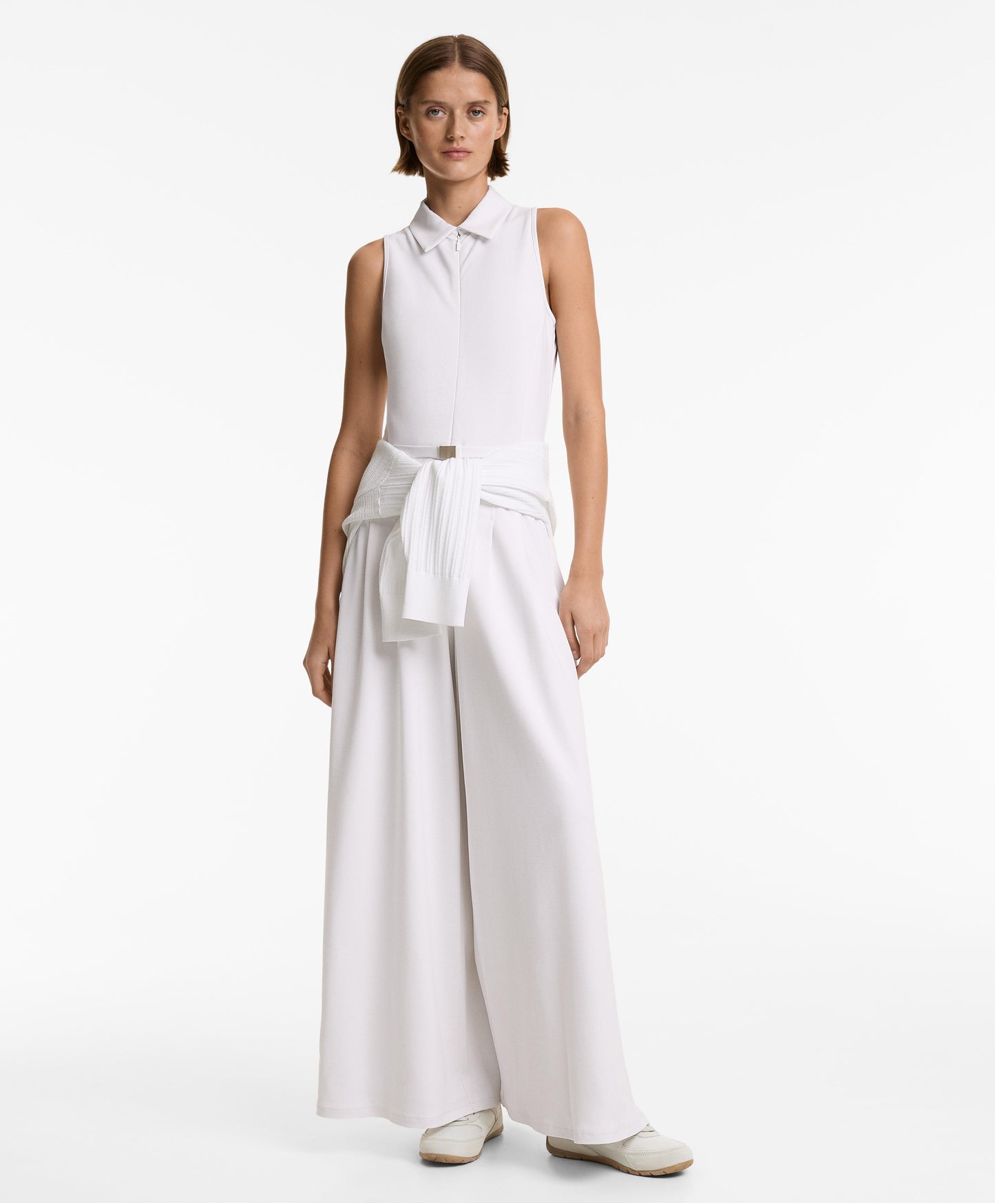 Piqu¨¦ polo neck long jumpsuit with modal