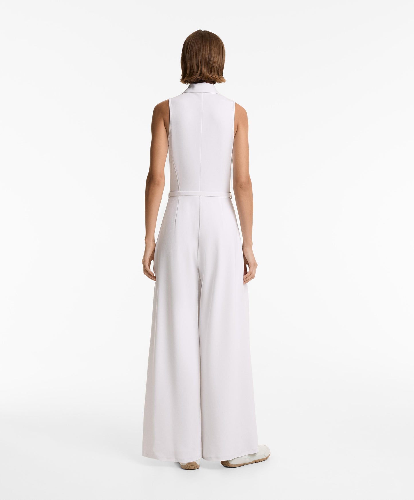 Piqu¨¦ polo neck long jumpsuit with modal