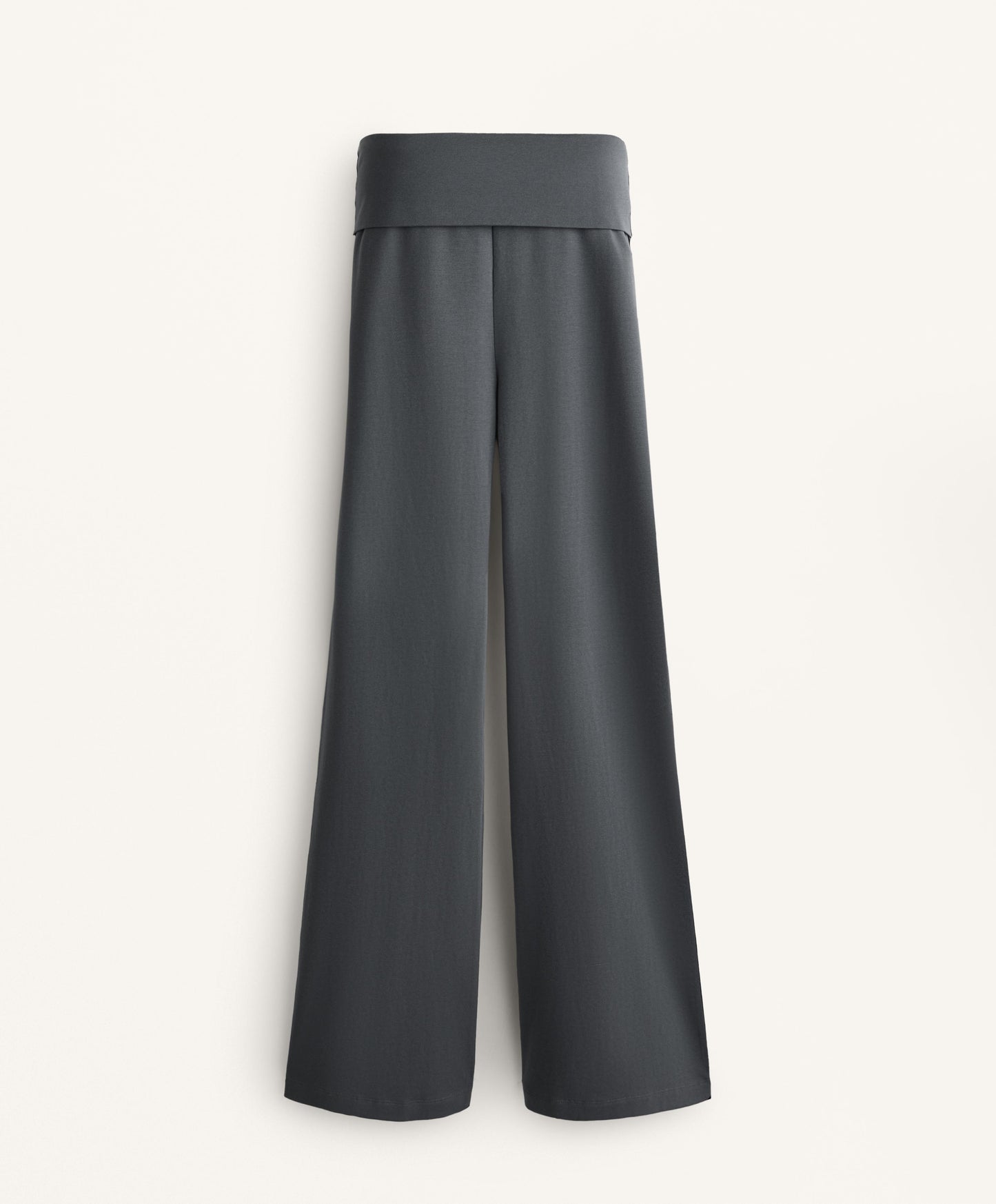 Turn-up waist flare leg cotton blend trousers