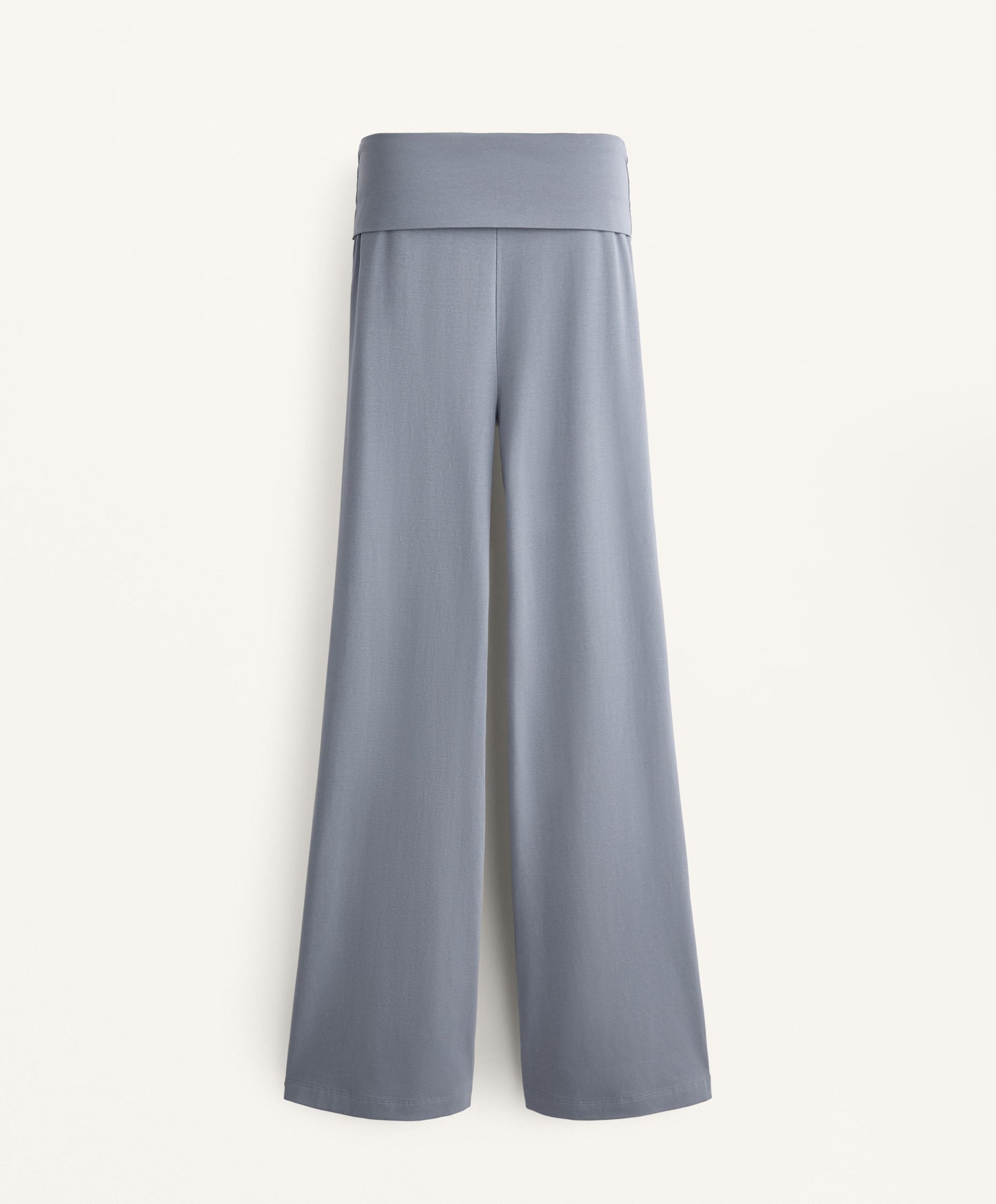 Turn-up waist flare leg cotton blend trousers