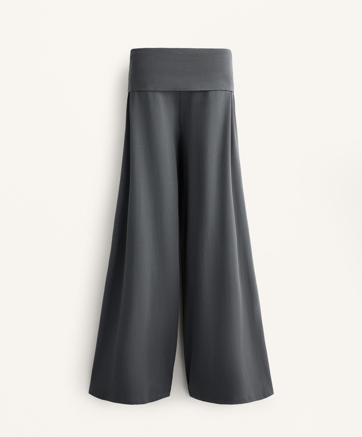 Cotton blend palazzo trousers with turn-over waistband