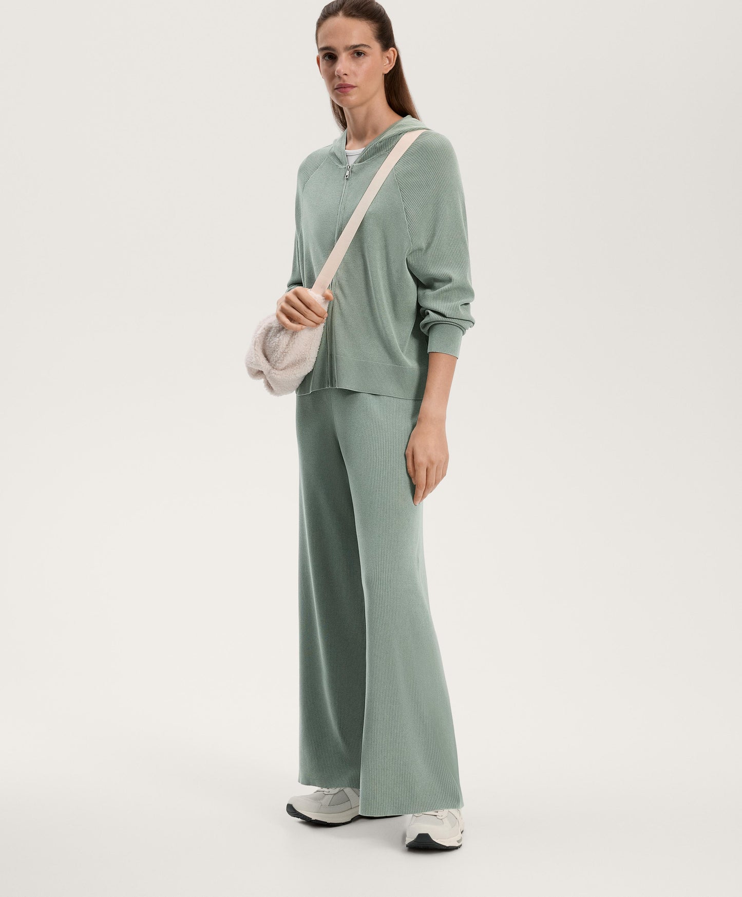 Washed knit straight leg trousers
