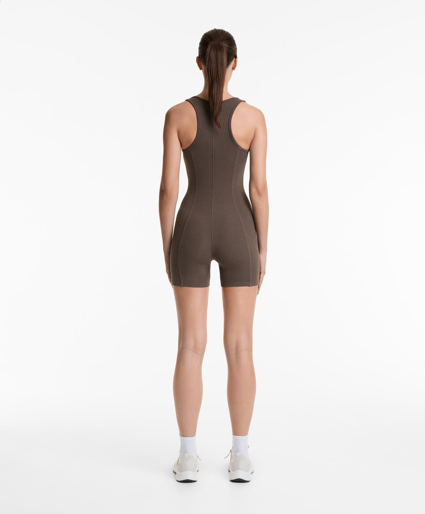 Cotton blend heavy rib short playsuit