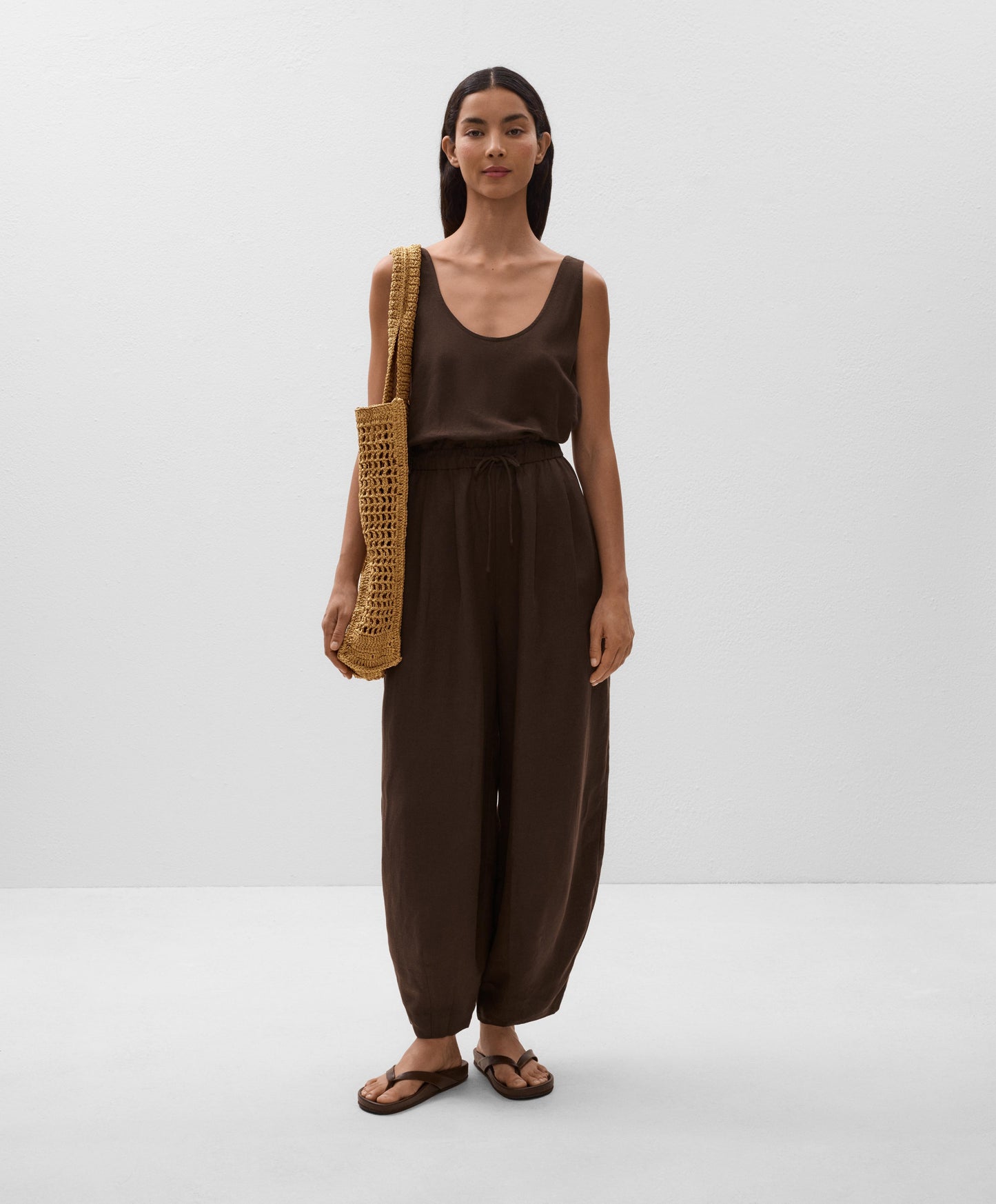 Linen blend balloon jumpsuit