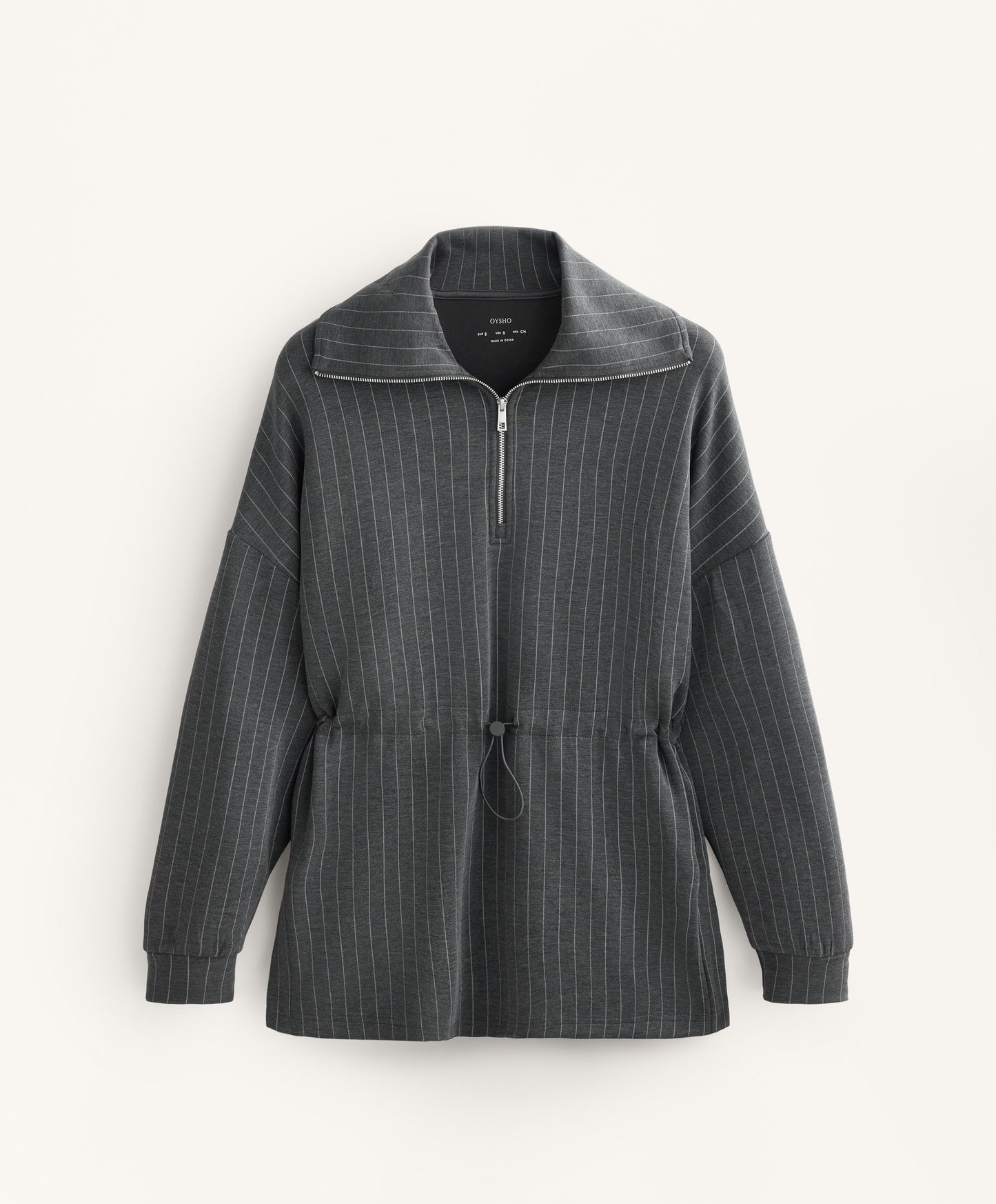 Long striped jacket with adjustable waist and soft-touch modal