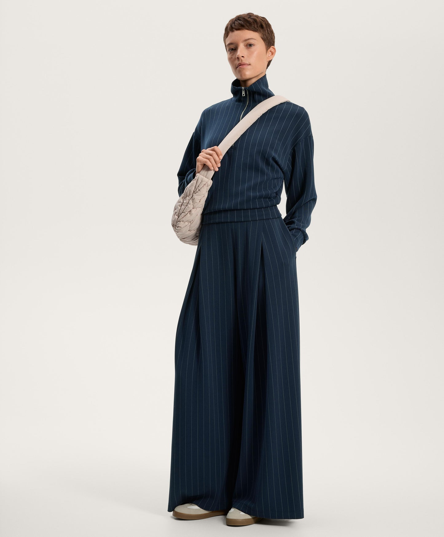 Striped half-zip sweatshirt with soft-touch modal