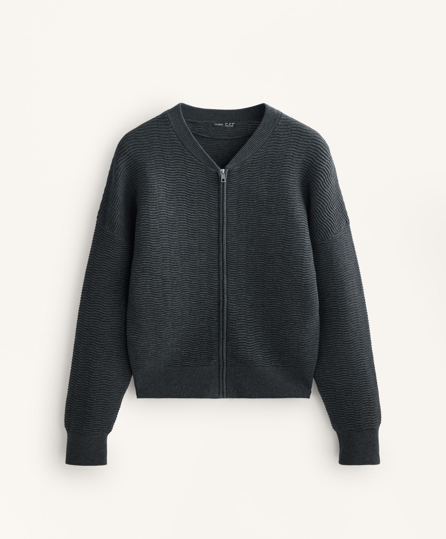 Structured knit zip-through jacket