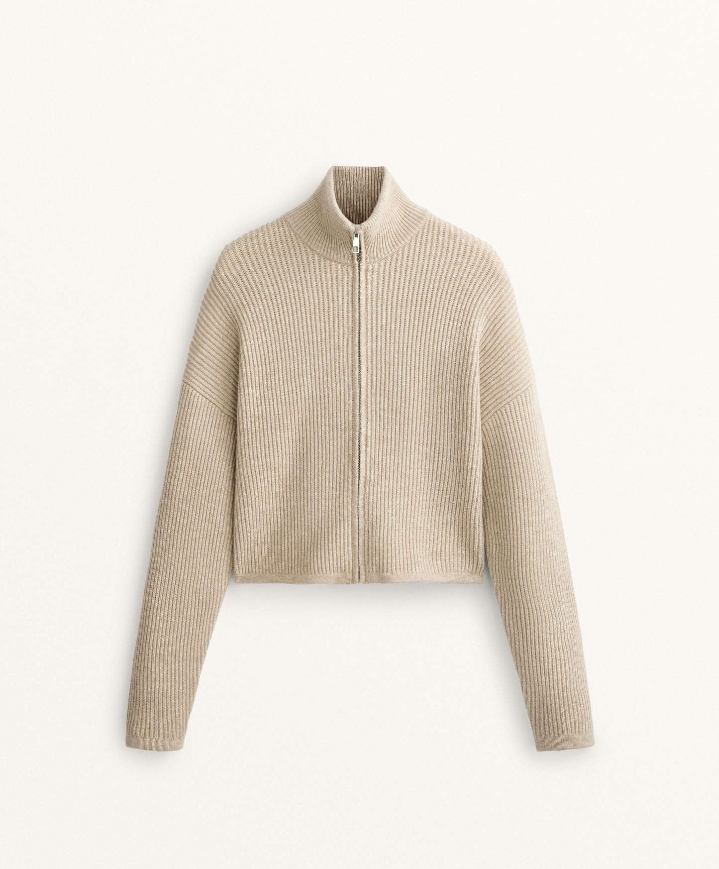 Crop high neck rib knit jacket