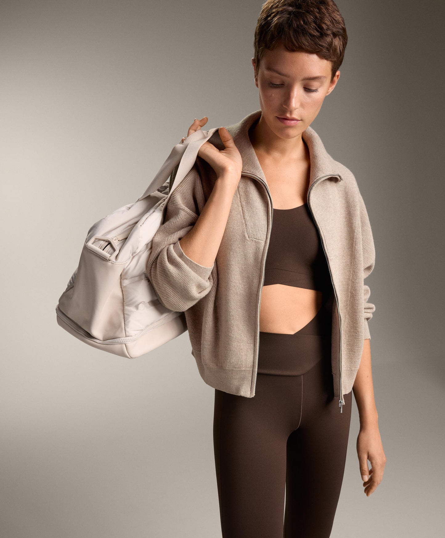 Rib collar knit jacket