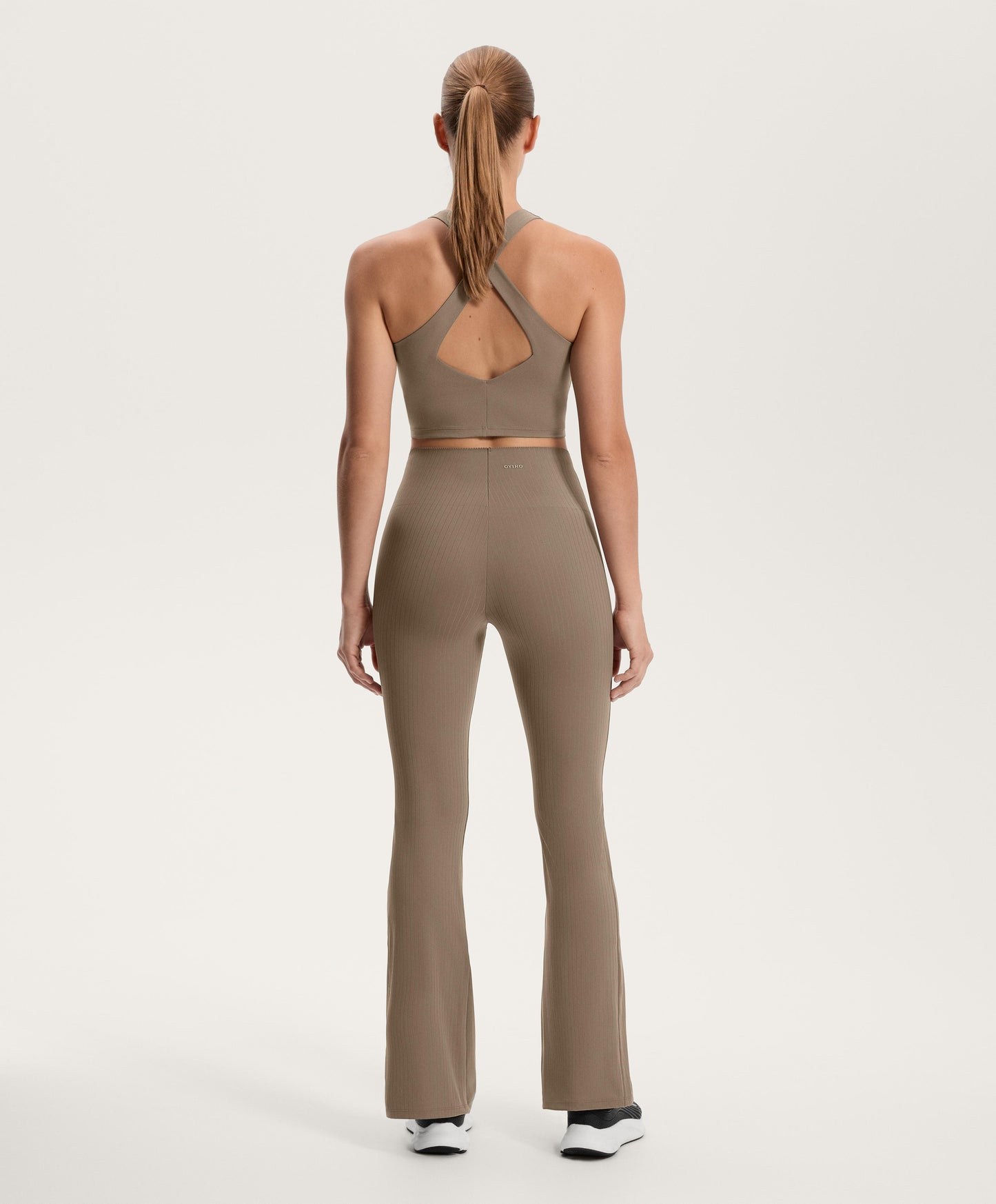 High-rise Compressive core control block stripe flare trousers
