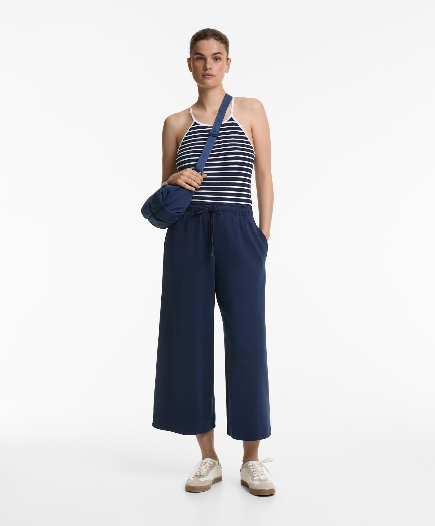 Soft-touch wide-leg crop trousers with modal