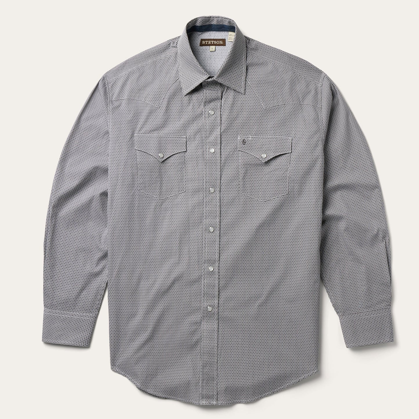Grey Geo Print Western Shirt Men