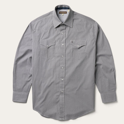 Grey Geo Print Western Shirt Men