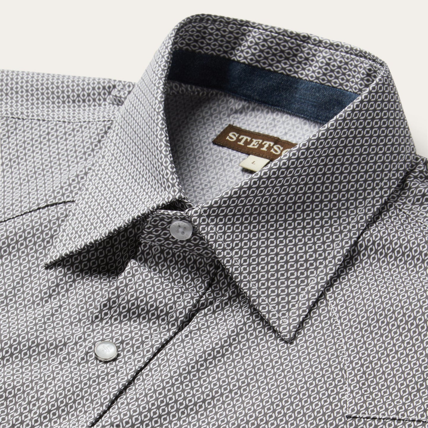 Grey Geo Print Western Shirt Men