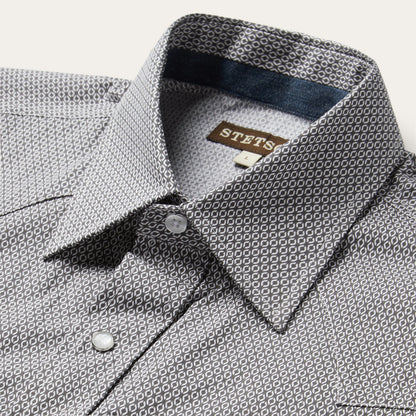 Grey Geo Print Western Shirt Men