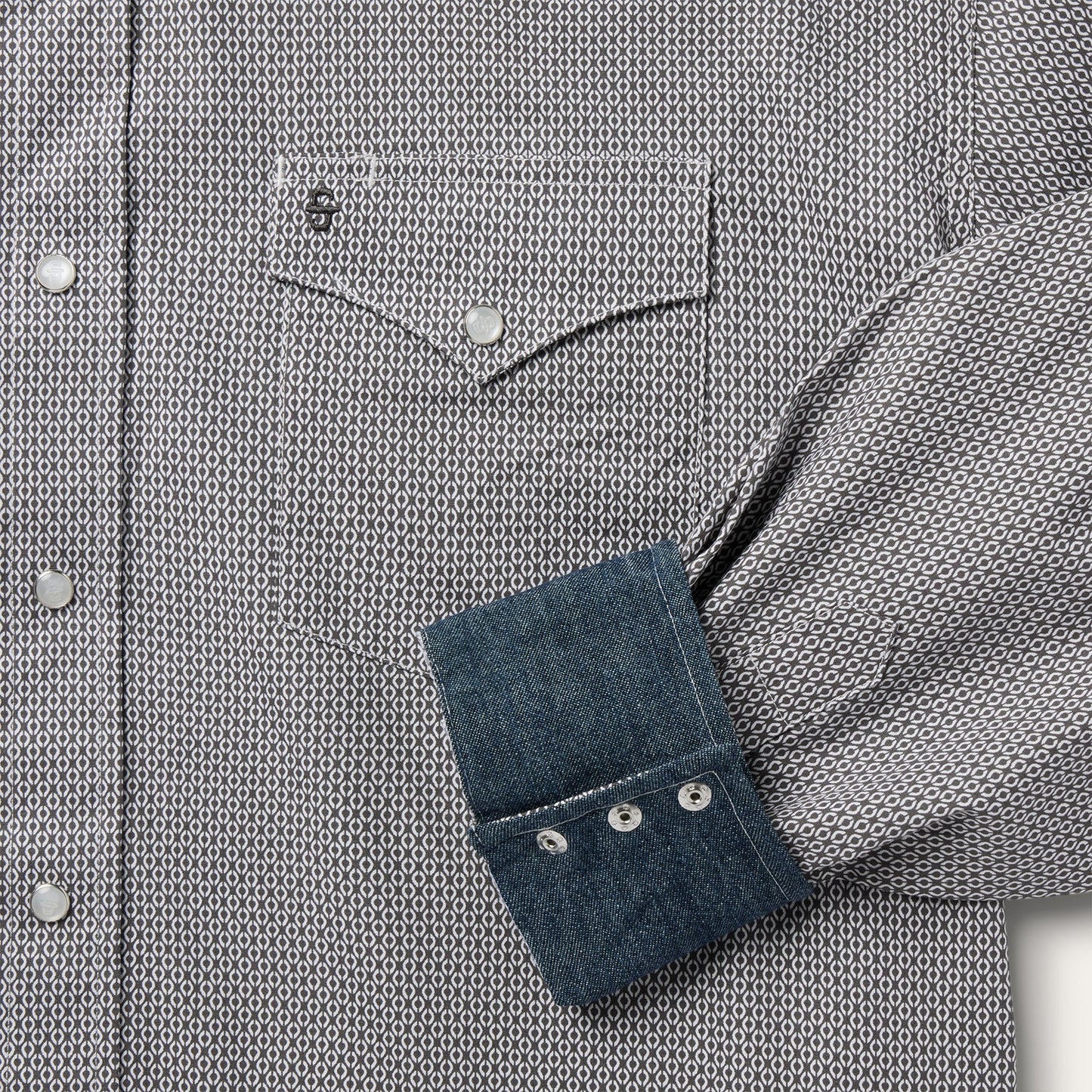 Grey Geo Print Western Shirt Men