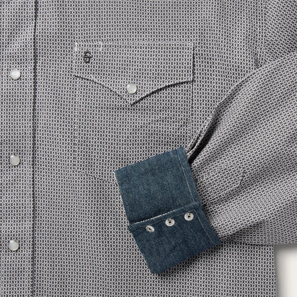 Grey Geo Print Western Shirt Men