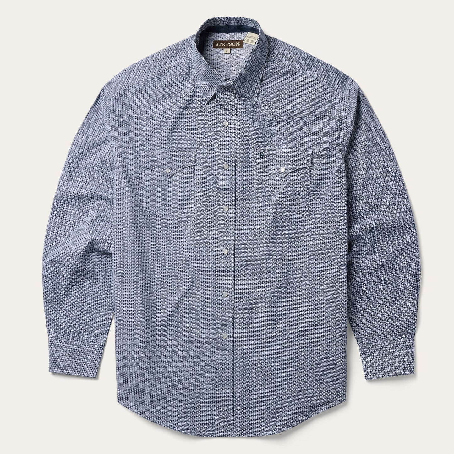 Blue Deco Geo Print Western Shirt Men