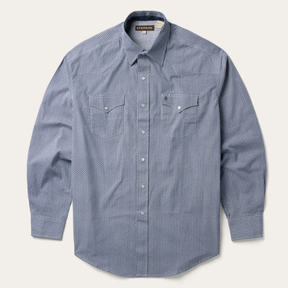 Blue Deco Geo Print Western Shirt Men