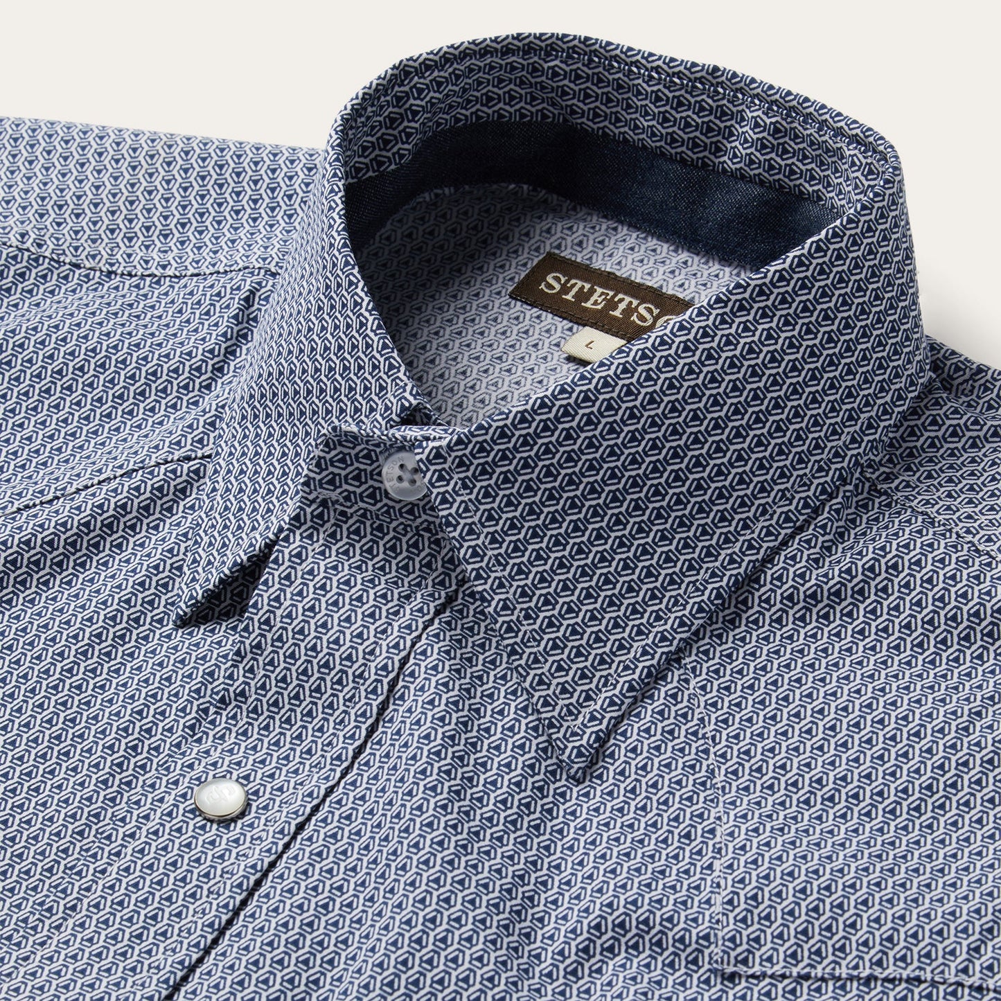 Blue Deco Geo Print Western Shirt Men