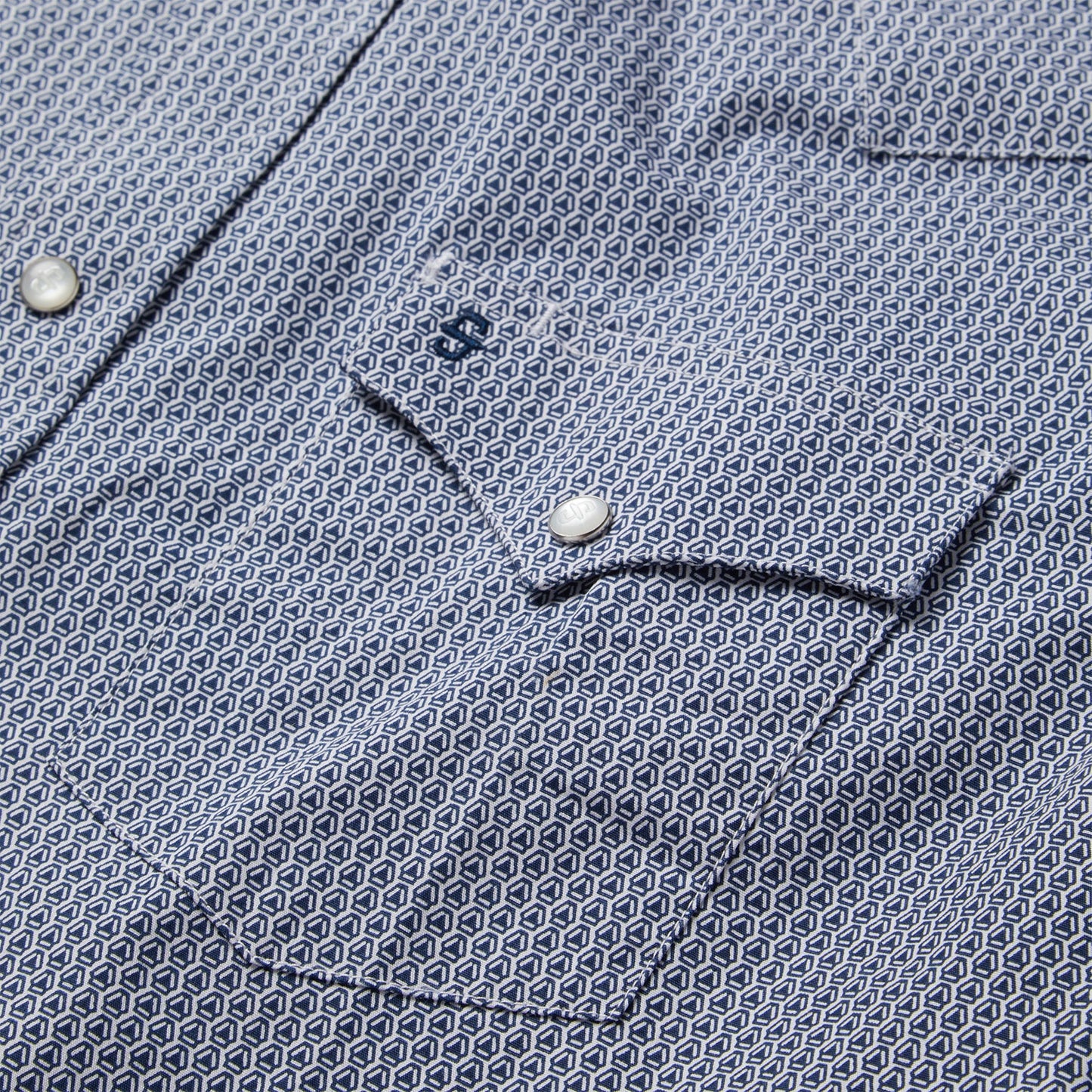 Blue Deco Geo Print Western Shirt Men
