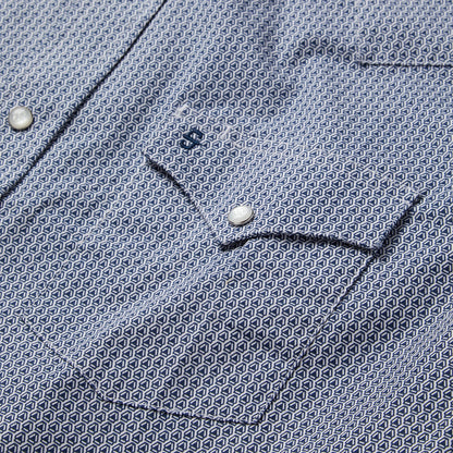 Blue Deco Geo Print Western Shirt Men