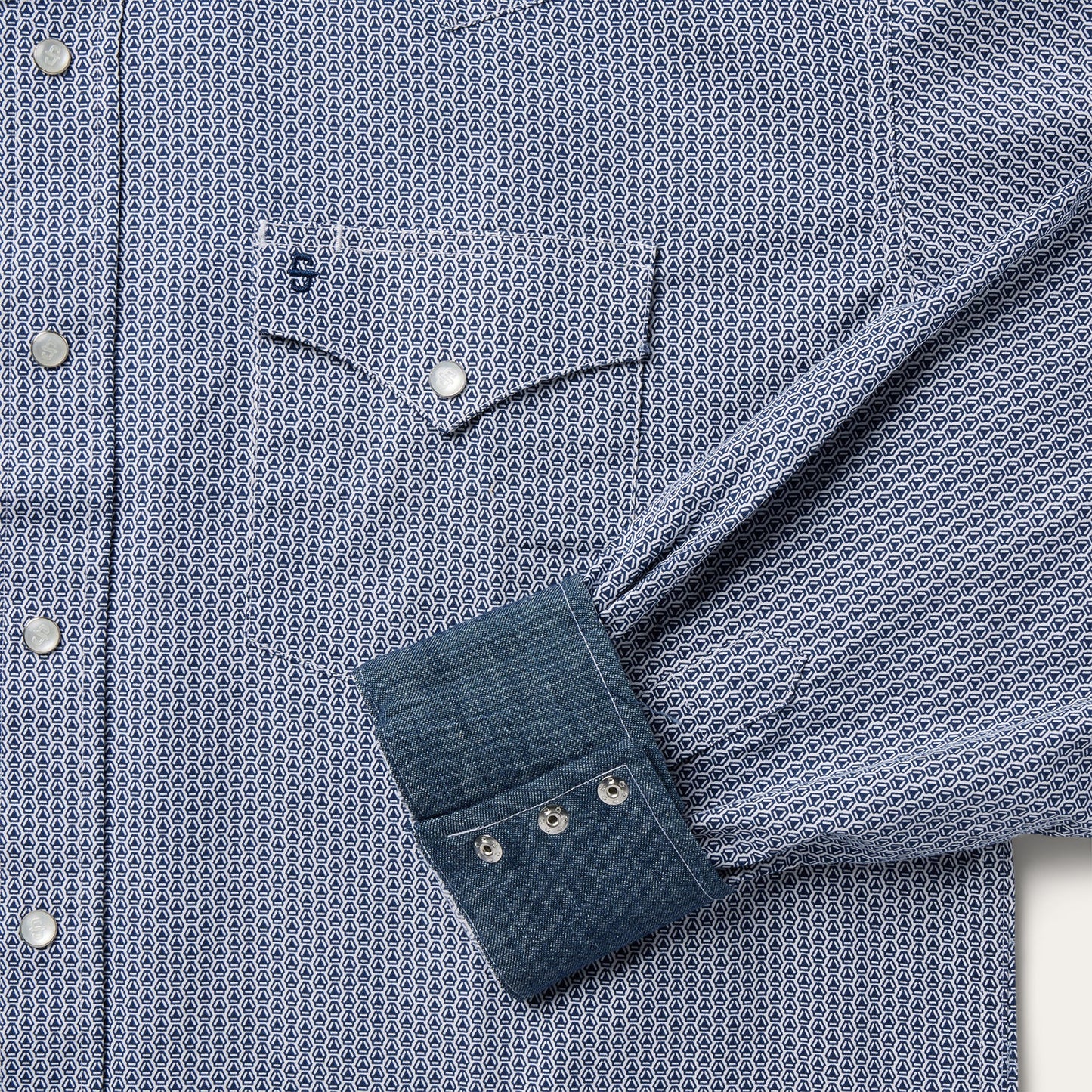 Blue Deco Geo Print Western Shirt Men