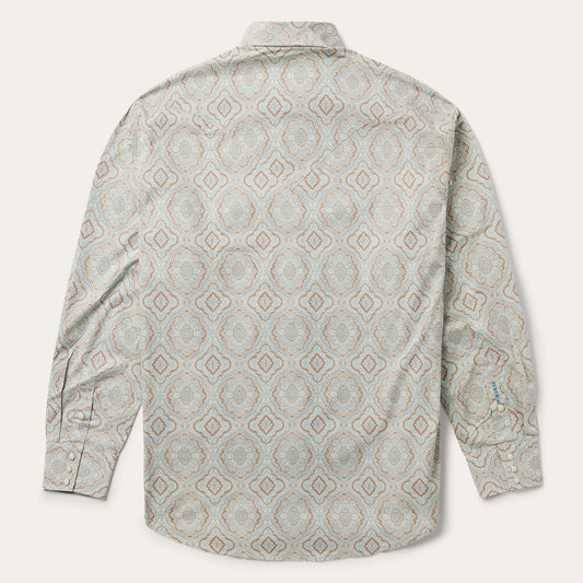 Aqua Paisley Print Western Shirt Men