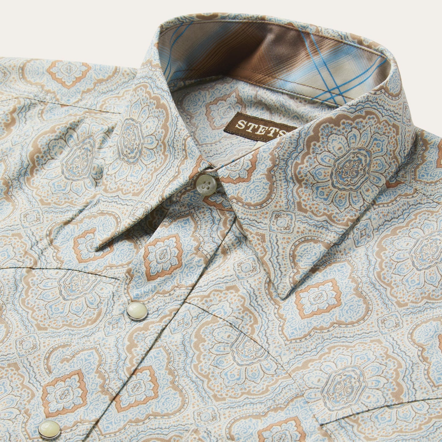 Aqua Paisley Print Western Shirt Men