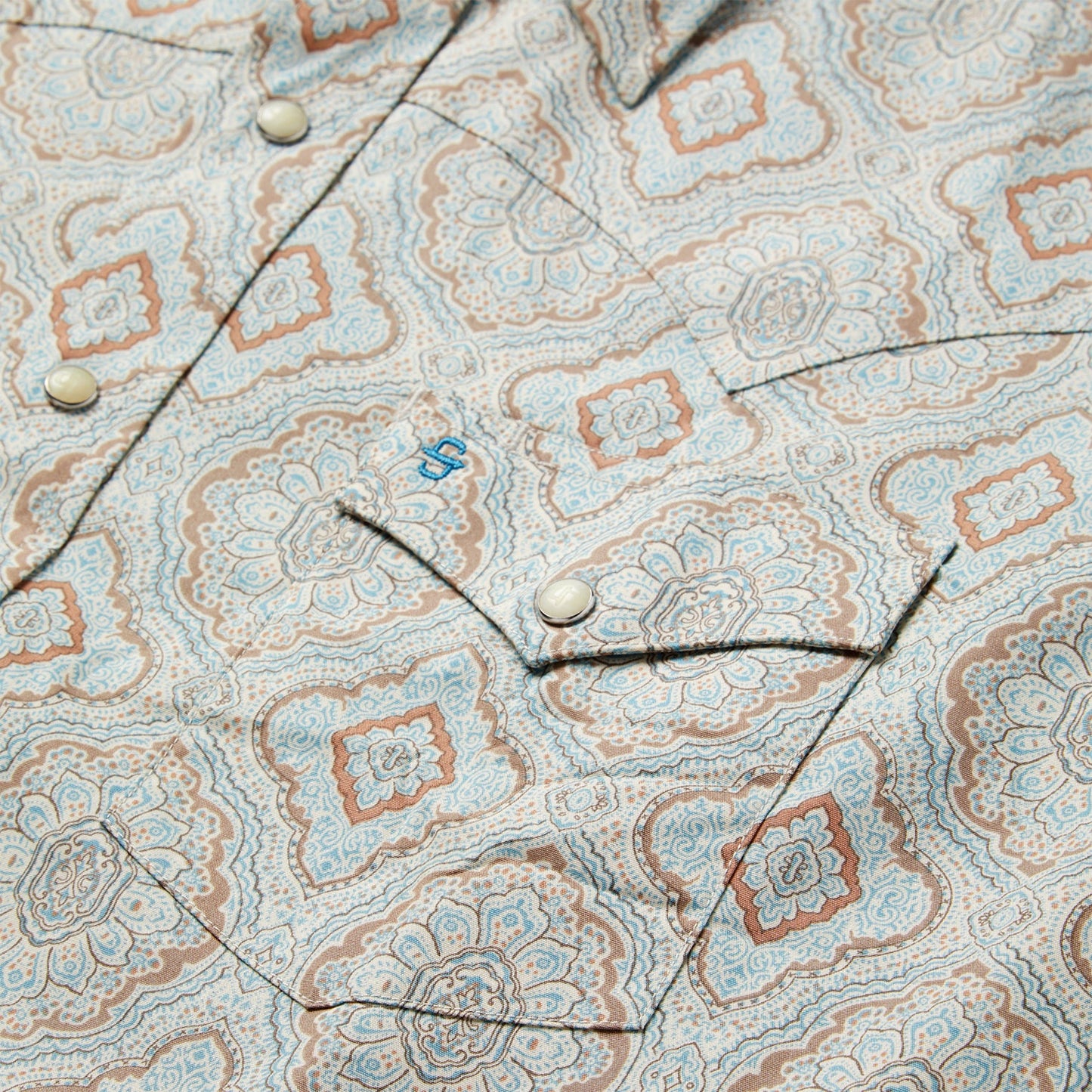 Aqua Paisley Print Western Shirt Men