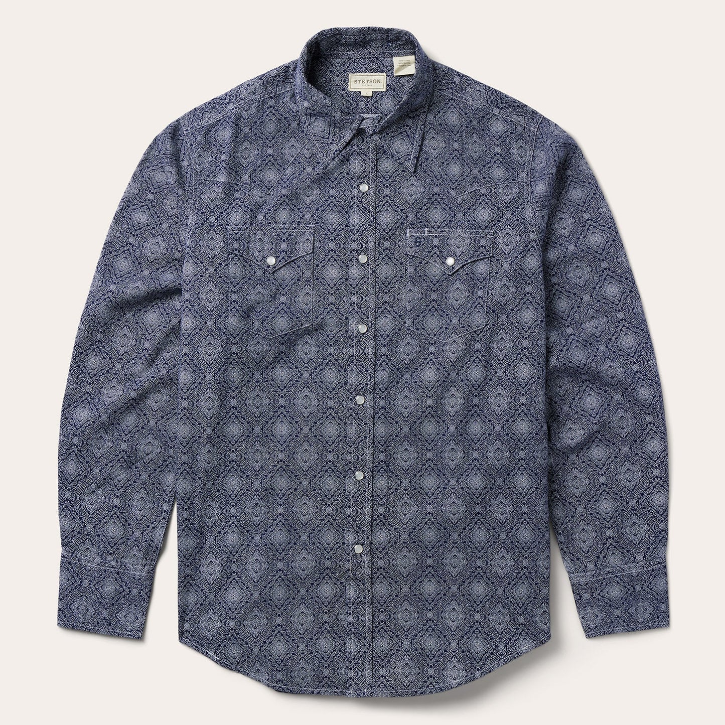 Blue Medallion Print Western Shirt Men