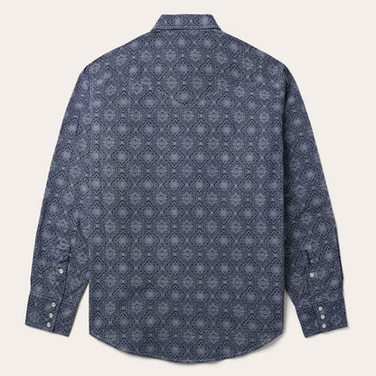 Blue Medallion Print Western Shirt Men