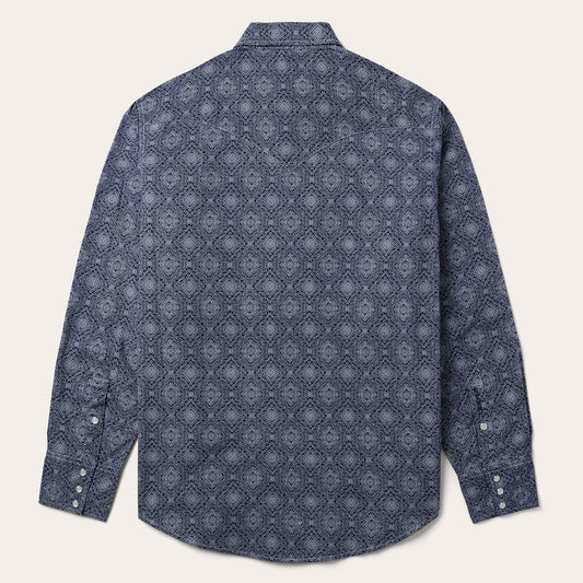 Blue Medallion Print Western Shirt Men