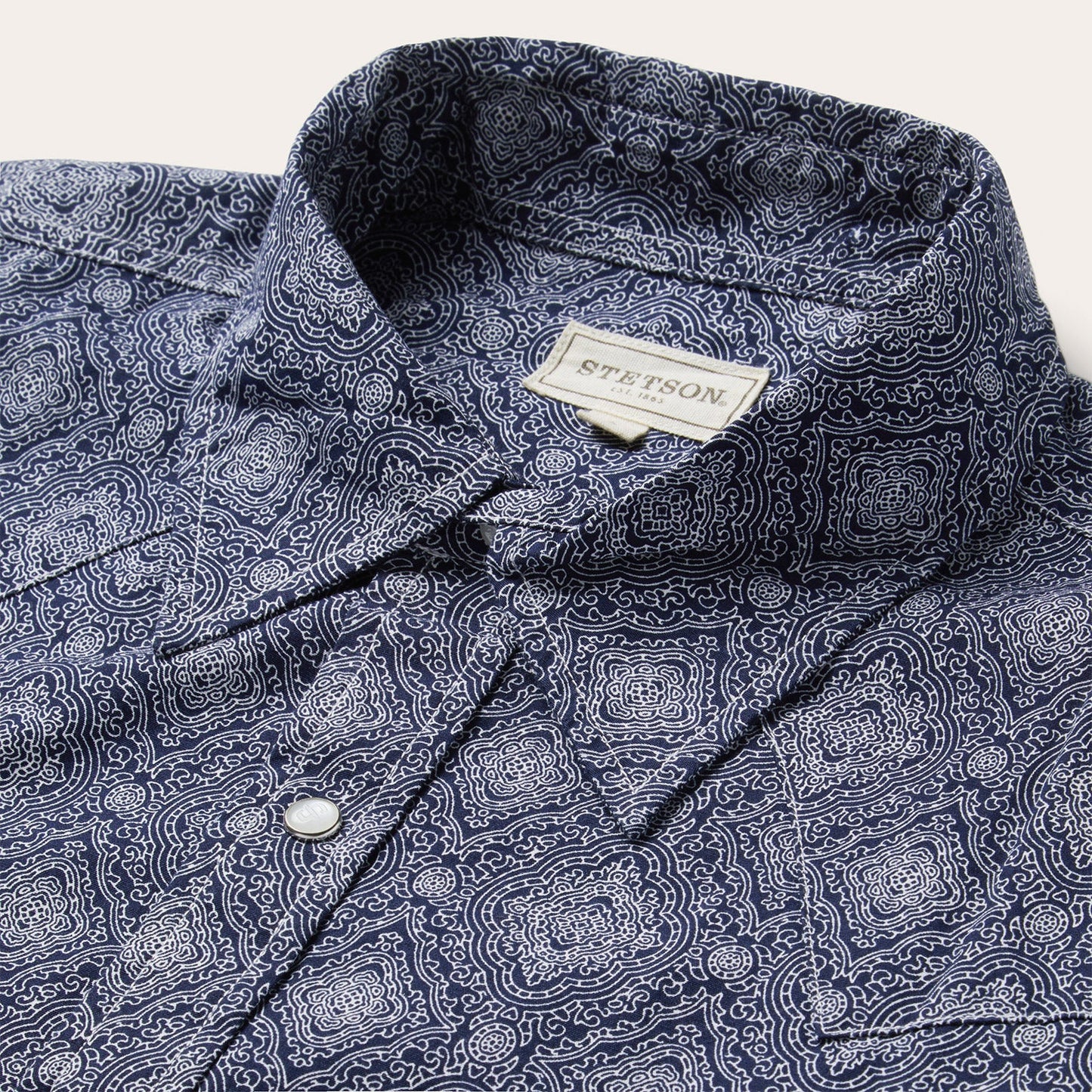Blue Medallion Print Western Shirt Men