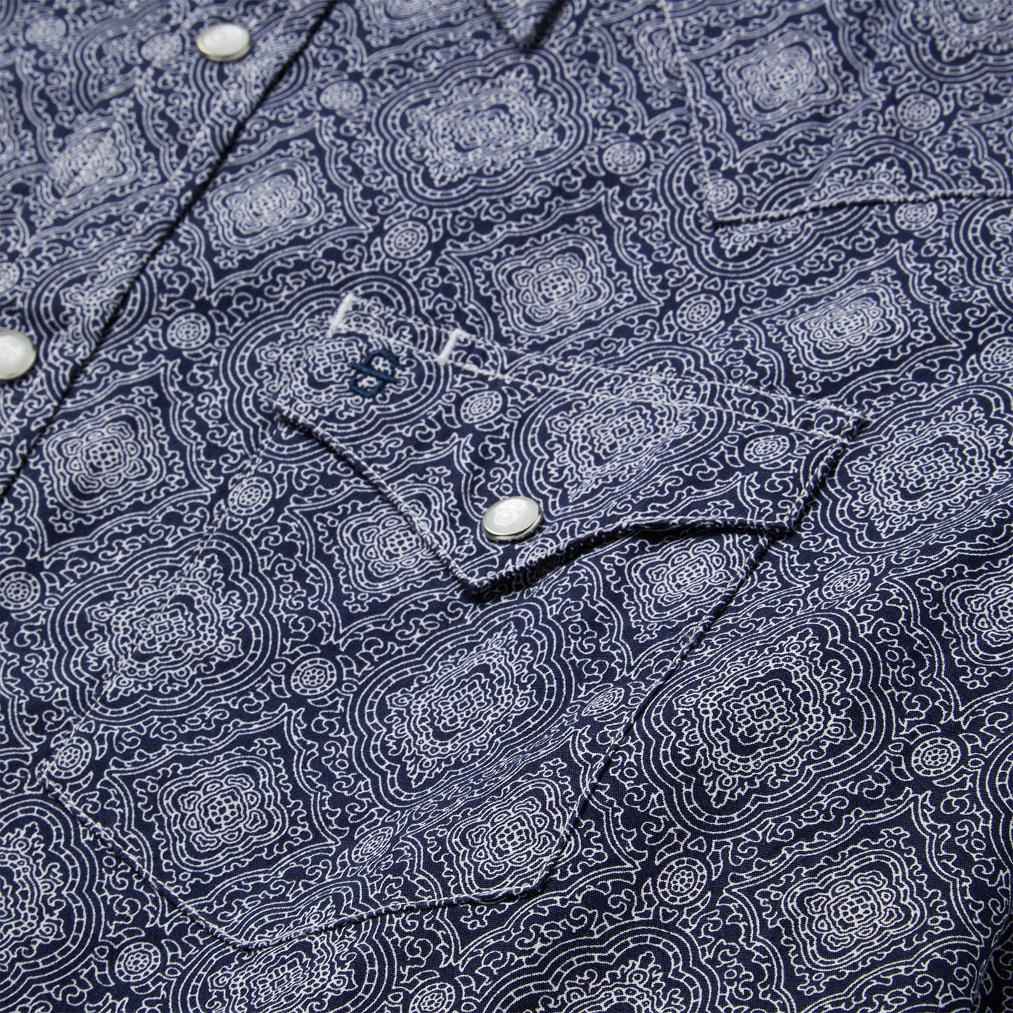 Blue Medallion Print Western Shirt Men