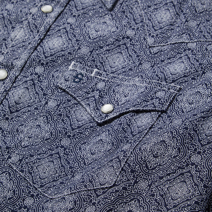 Blue Medallion Print Western Shirt Men
