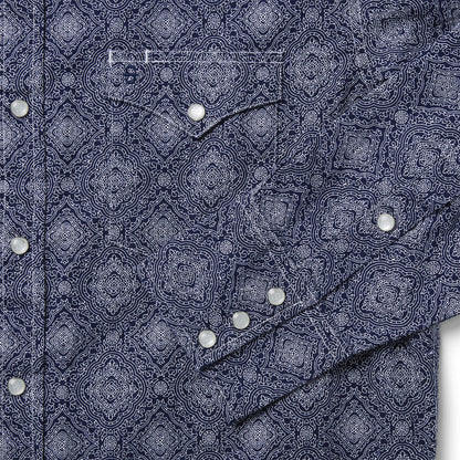 Blue Medallion Print Western Shirt Men