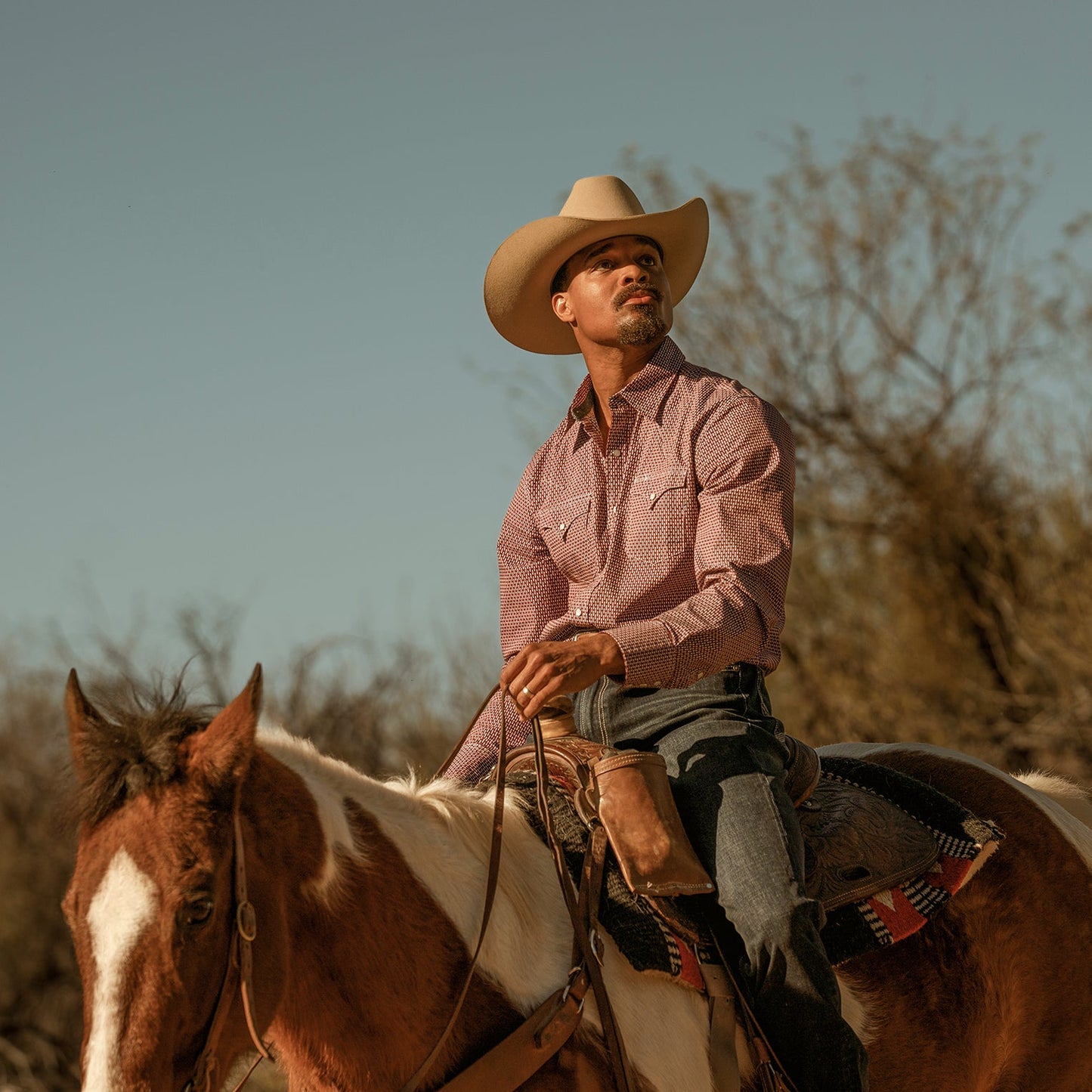 Broken Diamond Print Western Shirt Men