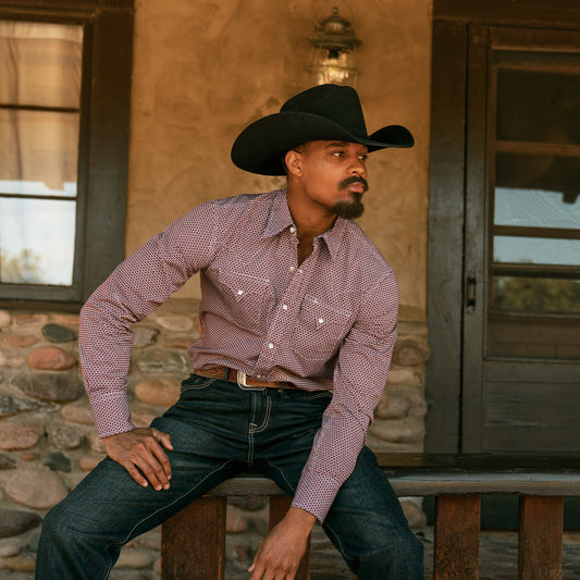 Broken Diamond Print Western Shirt Men