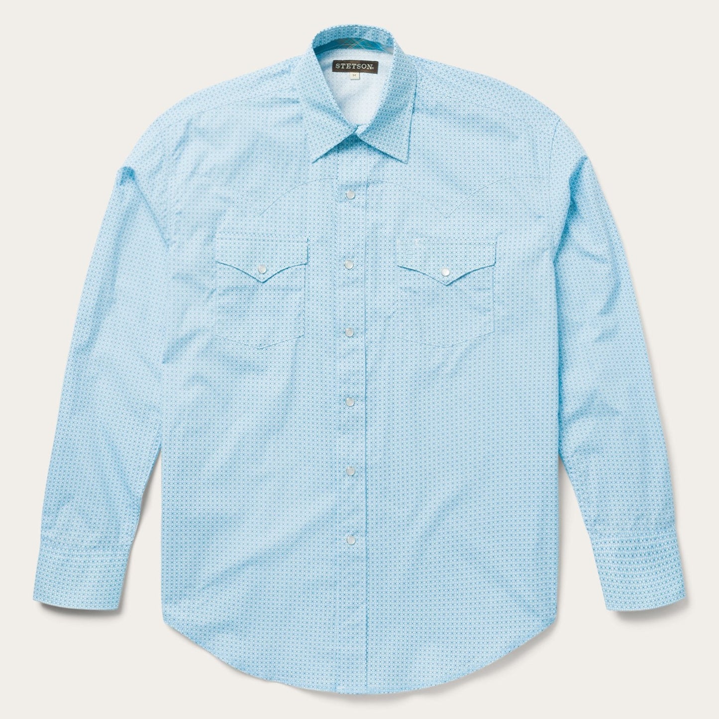 Blue Lattice Print Western Shirt Men