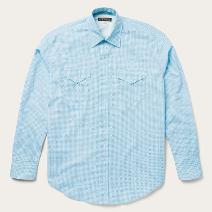 Blue Lattice Print Western Shirt Men