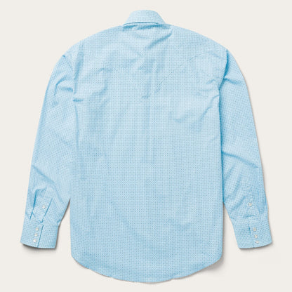 Blue Lattice Print Western Shirt Men