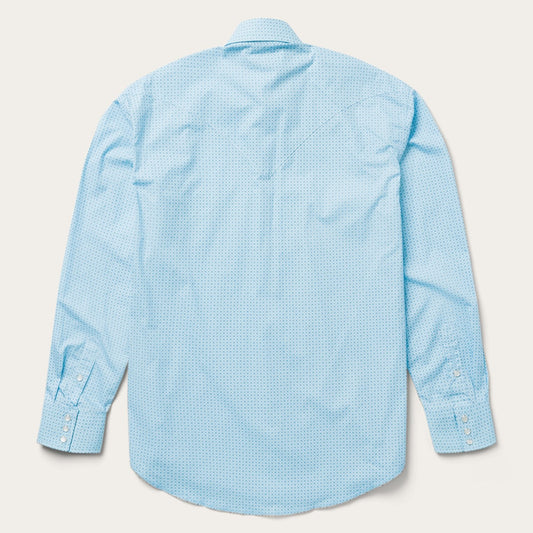 Blue Lattice Print Western Shirt Men