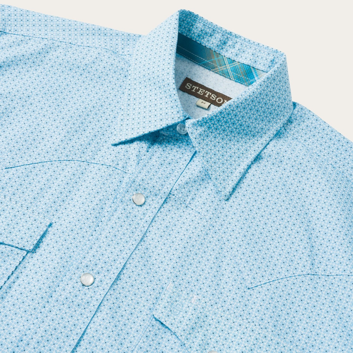 Blue Lattice Print Western Shirt Men