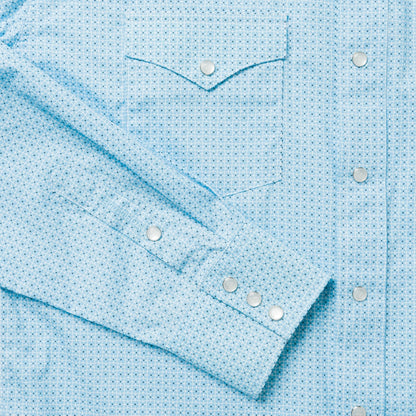 Blue Lattice Print Western Shirt Men