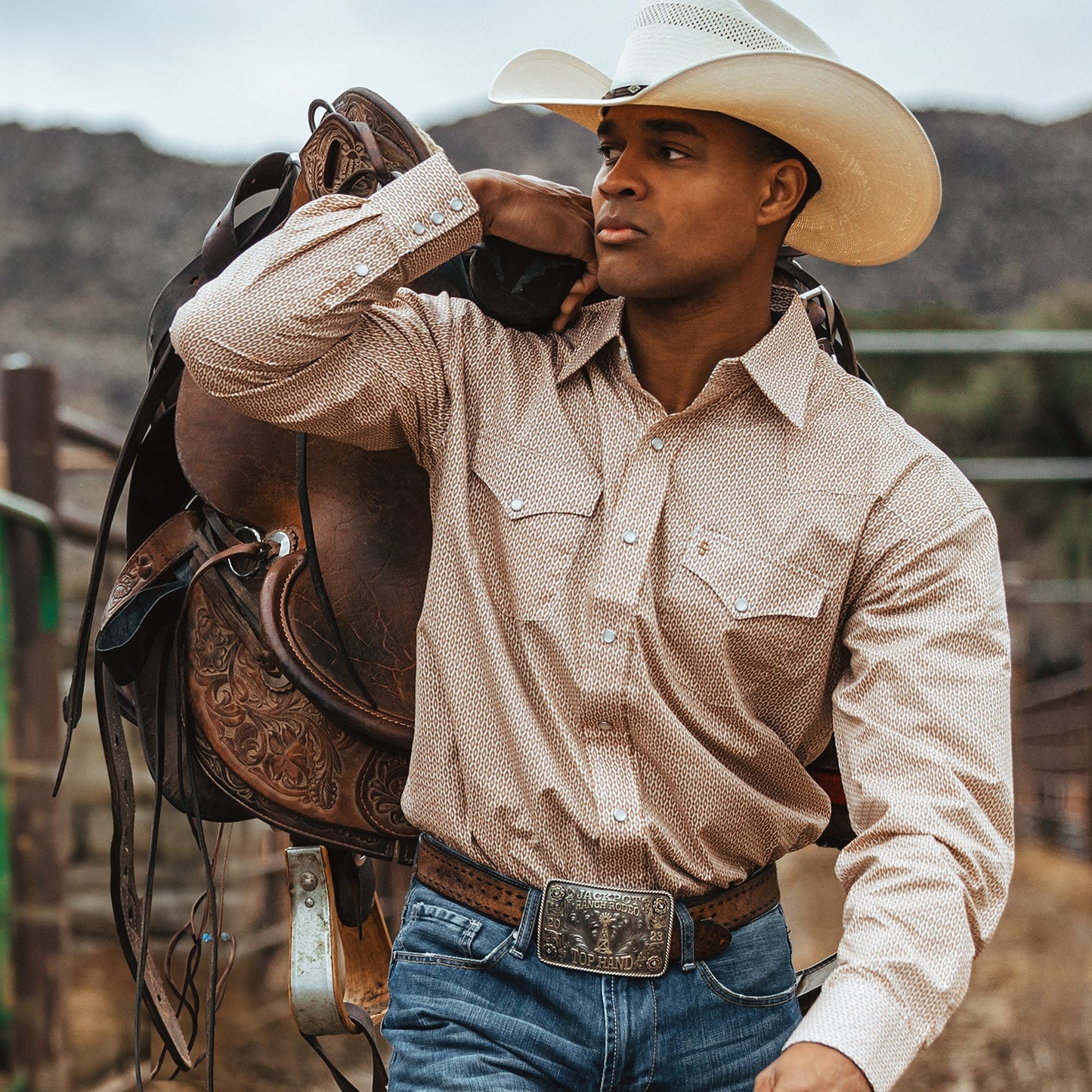 Diamond Print Western Shirt Men